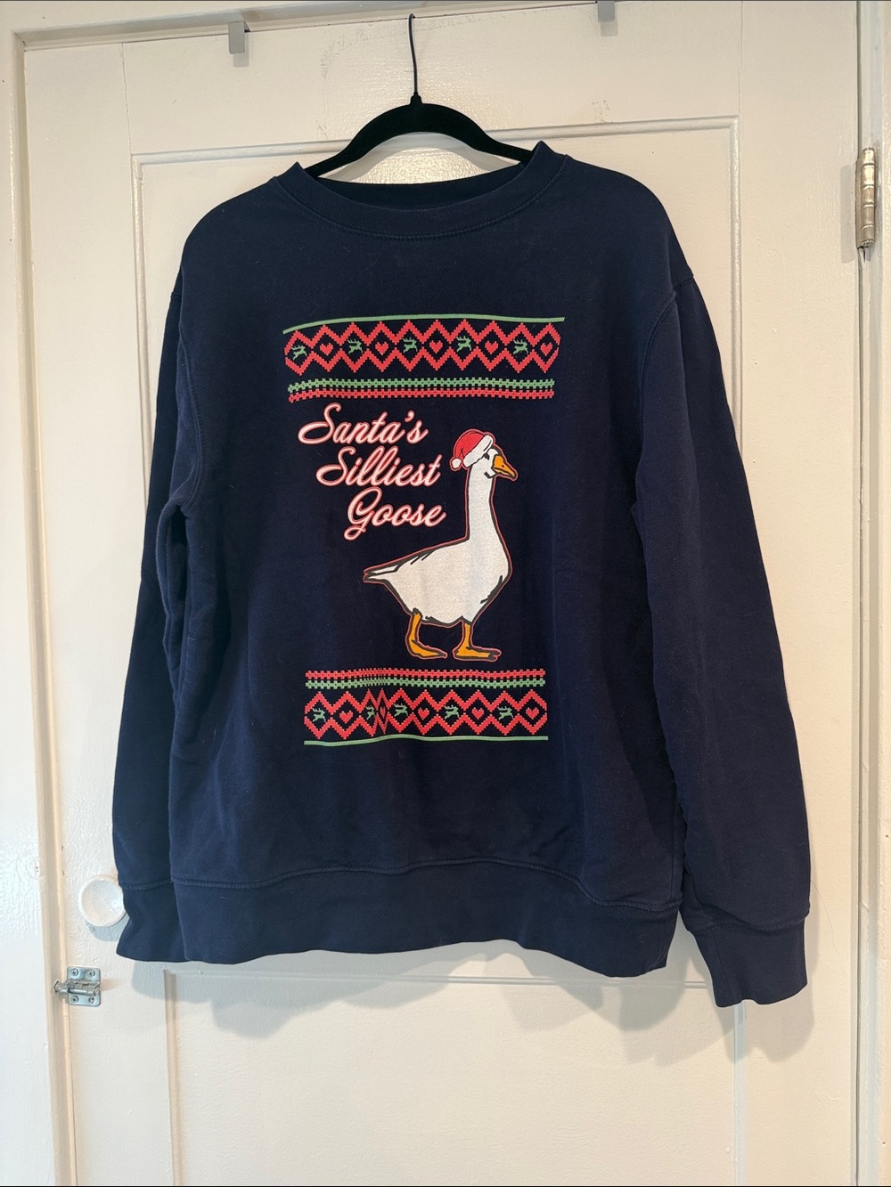 Men's Navy 'Santa's Silliest Goose' Crewneck Sweater